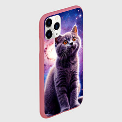 Чехол iPhone 11 Pro матовый Британская короткошёрстная кошка в космосе, цвет: 3D-малиновый — фото 2