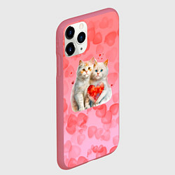 Чехол iPhone 11 Pro матовый Котята и сердечки, цвет: 3D-малиновый — фото 2