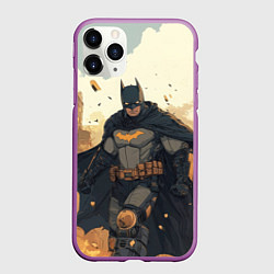 Чехол iPhone 11 Pro матовый Бэтмен и разрушенный город, цвет: 3D-фиолетовый