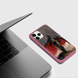Чехол iPhone 11 Pro матовый Бэтмен стоит на обрыве скалы, цвет: 3D-малиновый — фото 2