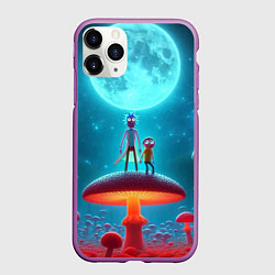Чехол iPhone 11 Pro матовый Рик и Морти в стране неоновых гигантских грибов, цвет: 3D-фиолетовый