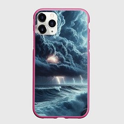 Чехол iPhone 11 Pro матовый Шторм на море - сверкание молний