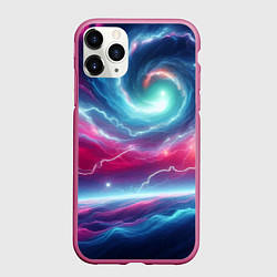 Чехол iPhone 11 Pro матовый Spiral neon galaxy - ai art fantasy