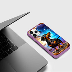 Чехол iPhone 11 Pro матовый Такса в космосе, цвет: 3D-фиолетовый — фото 2