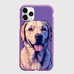 Чехол iPhone 11 Pro матовый Лабрадор на фиолетовом фоне