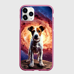 Чехол iPhone 11 Pro матовый Фокстерьер в космосе, цвет: 3D-малиновый
