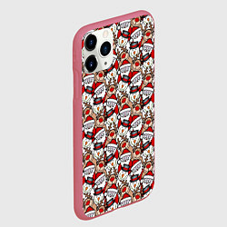 Чехол iPhone 11 Pro матовый Деды Морозы олени снеговики, цвет: 3D-малиновый — фото 2