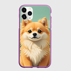 Чехол iPhone 11 Pro матовый Шпиц и пальмы, цвет: 3D-фиолетовый