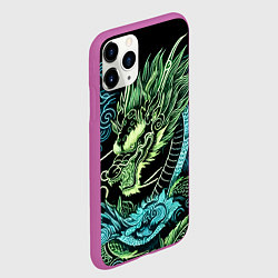 Чехол iPhone 11 Pro матовый Ирезуми - неоновый японский дракон, цвет: 3D-фиолетовый — фото 2