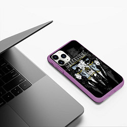 Чехол iPhone 11 Pro матовый Metallica - skull with fangs, цвет: 3D-фиолетовый — фото 2