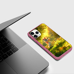 Чехол iPhone 11 Pro матовый Единорог в летнем лесу, цвет: 3D-малиновый — фото 2