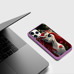 Чехол iPhone 11 Pro матовый Единорожка с рыжими волосами, цвет: 3D-фиолетовый — фото 2
