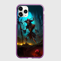 Чехол iPhone 11 Pro матовый Скелет в мрачном лесу, цвет: 3D-фиолетовый