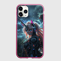 Чехол iPhone 11 Pro матовый Девушка - единорог киберпанк