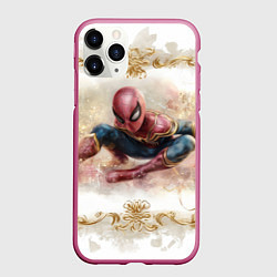 Чехол iPhone 11 Pro матовый Человек - паук розы и узоры