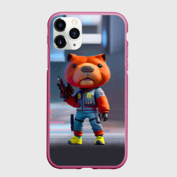 Чехол iPhone 11 Pro матовый Крутой капибара с пистолетом - киберпанк фантазия