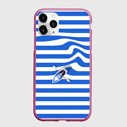 Чехол iPhone 11 Pro матовый Лодка плывет по тельняшке