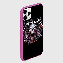 Чехол iPhone 11 Pro матовый Metallica - cool skull with horns, цвет: 3D-фиолетовый — фото 2