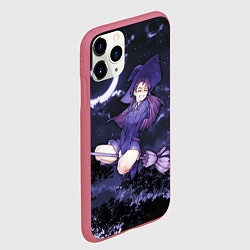 Чехол iPhone 11 Pro матовый Веселая ведьма летит на шабаш, цвет: 3D-малиновый — фото 2