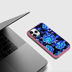 Чехол iPhone 11 Pro матовый Хохлома негатив, цвет: 3D-малиновый — фото 2