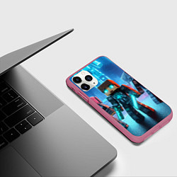 Чехол iPhone 11 Pro матовый Minecraft - ai art neon glow, цвет: 3D-малиновый — фото 2