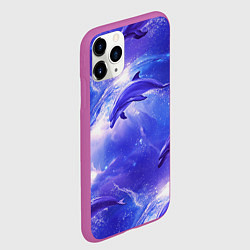 Чехол iPhone 11 Pro матовый Дельфины в волшебном море паттерн, цвет: 3D-фиолетовый — фото 2