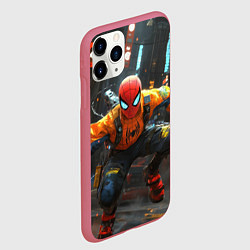 Чехол iPhone 11 Pro матовый Человек паук бежит, цвет: 3D-малиновый — фото 2