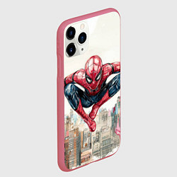 Чехол iPhone 11 Pro матовый Человек паук паркур, цвет: 3D-малиновый — фото 2
