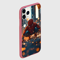 Чехол iPhone 11 Pro матовый Человек паук и золотая пыльца, цвет: 3D-малиновый — фото 2