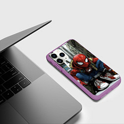 Чехол iPhone 11 Pro матовый Человек-паук в больших кедах, цвет: 3D-фиолетовый — фото 2