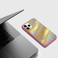 Чехол iPhone 11 Pro матовый Серо-золотая материя текстура, цвет: 3D-малиновый — фото 2