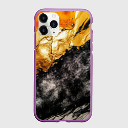 Чехол iPhone 11 Pro матовый Золотая объемная текстура на черном фоне
