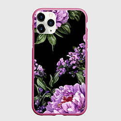 Чехол iPhone 11 Pro матовый Пионы и лаванда винтажный узор