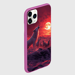 Чехол iPhone 11 Pro матовый Белый волк воет на луну, цвет: 3D-фиолетовый — фото 2