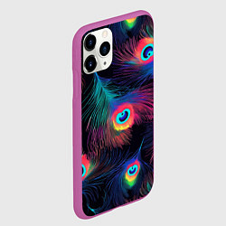 Чехол iPhone 11 Pro матовый Павлиньи перья - разные оттенки, цвет: 3D-фиолетовый — фото 2
