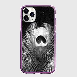 Чехол iPhone 11 Pro матовый Изогнутые белые перья павлина - чб иллюстрация