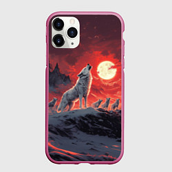 Чехол iPhone 11 Pro матовый Волк воет на красную луну