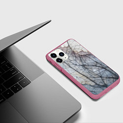 Чехол iPhone 11 Pro матовый Прожилки листьев, цвет: 3D-малиновый — фото 2