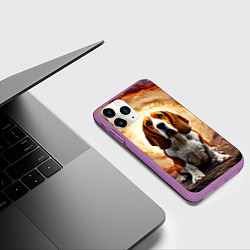 Чехол iPhone 11 Pro матовый Бассет-хаунд в космосе, цвет: 3D-фиолетовый — фото 2