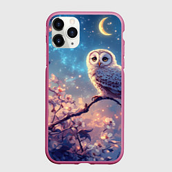 Чехол iPhone 11 Pro матовый Сова на фоне ночного неба, цвет: 3D-малиновый