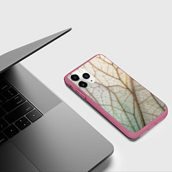 Чехол iPhone 11 Pro матовый Прожилки листика, цвет: 3D-малиновый — фото 2