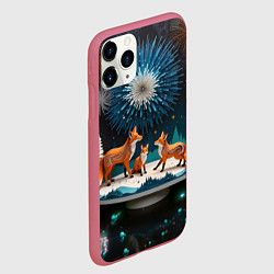 Чехол iPhone 11 Pro матовый Семья из трех лисиц, цвет: 3D-малиновый — фото 2