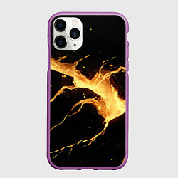 Чехол iPhone 11 Pro матовый Золотой разлом на черной плите текстура