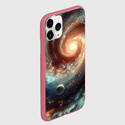 Чехол iPhone 11 Pro матовый Далёкая неоновая галактика - нейросеть, цвет: 3D-малиновый — фото 2