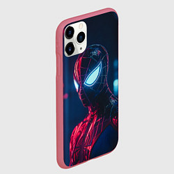 Чехол iPhone 11 Pro матовый Человек-паук с неоновыми глазами, цвет: 3D-малиновый — фото 2