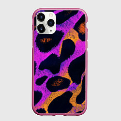 Чехол iPhone 11 Pro матовый Неоновый леопардовый узор, цвет: 3D-малиновый