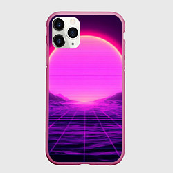 Чехол iPhone 11 Pro матовый Синтвейв ретровейв неоновый узор и солнце, цвет: 3D-малиновый