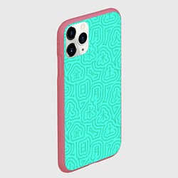 Чехол iPhone 11 Pro матовый Лабиринтовый паттерн с иероглифами на бирюзе, цвет: 3D-малиновый — фото 2