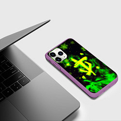Чехол iPhone 11 Pro матовый Doom кислотный снег в огне лого, цвет: 3D-фиолетовый — фото 2