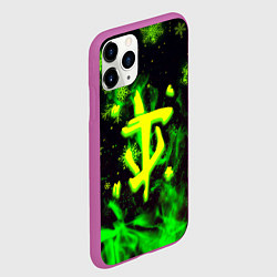 Чехол iPhone 11 Pro матовый Doom кислотный снег в огне лого, цвет: 3D-фиолетовый — фото 2